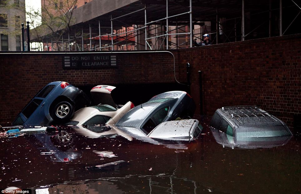 Cars floating in NYC hurricane Sandy
