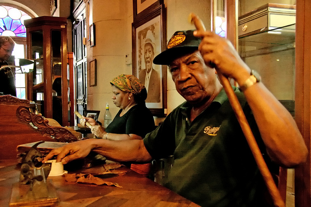 Famous cigar rollers at the Partagas factory in Havana, Cuba